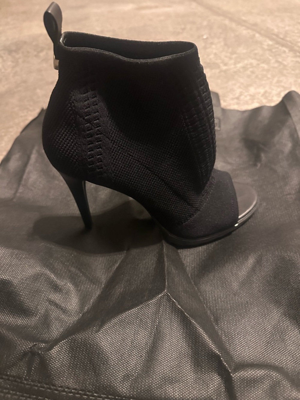 Calvin Klein Black Knit Peep-Toe Stiletto Ankle Booties